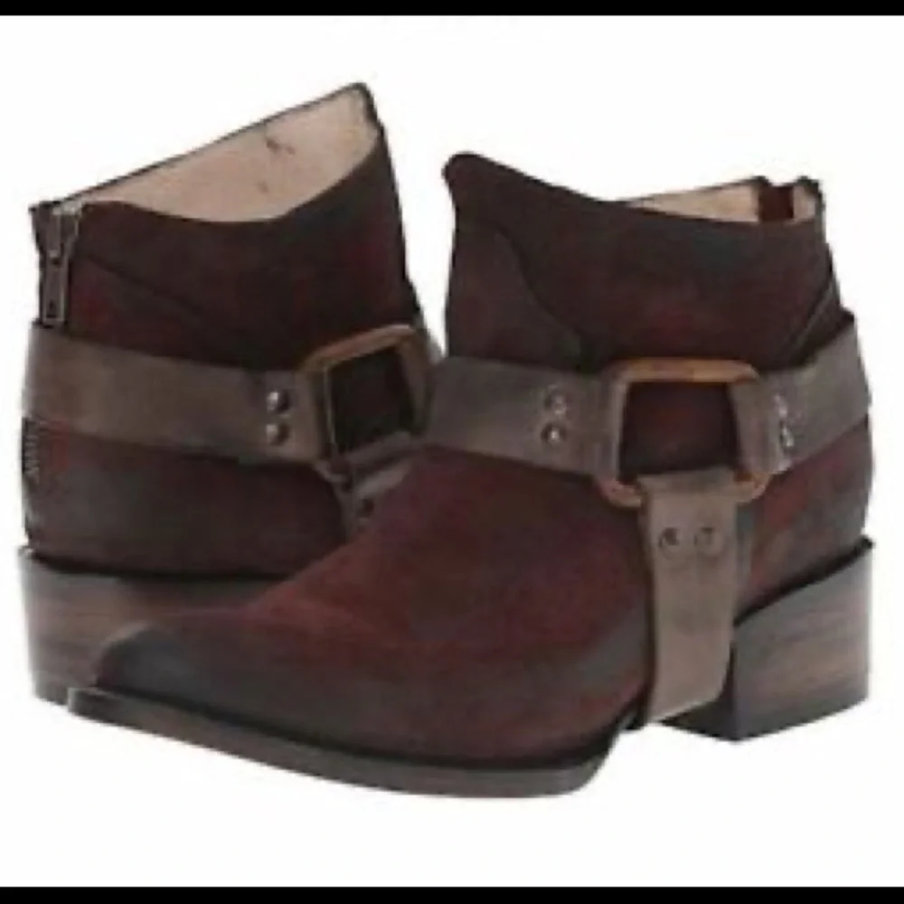 Freebird Women's Burgundy Suede Ankle Boots with Studded Strap